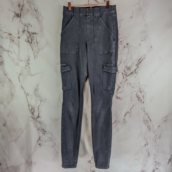 Spanx Jegging Women Medium Gray Denim Jean Mid Rise Stretch Twill Ankle Cargo - Picture 1 of 10